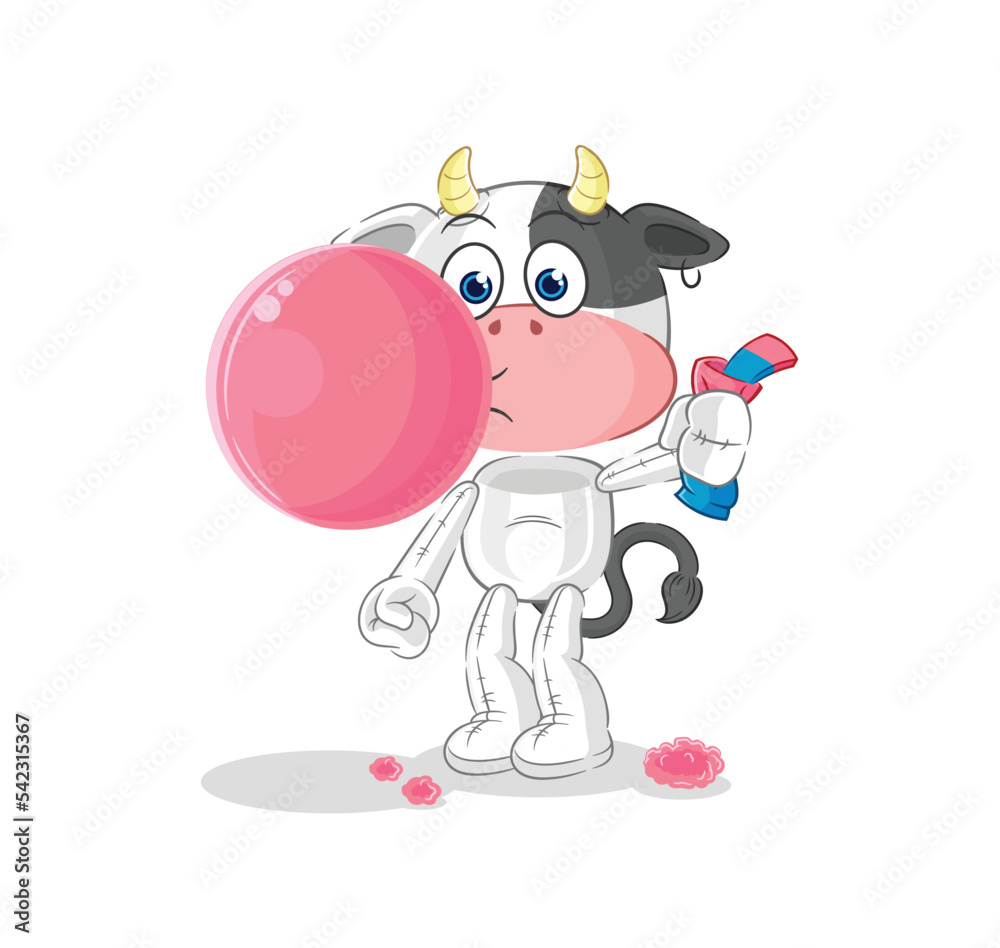 Naklejka premium cow chewing gum vector. cartoon character