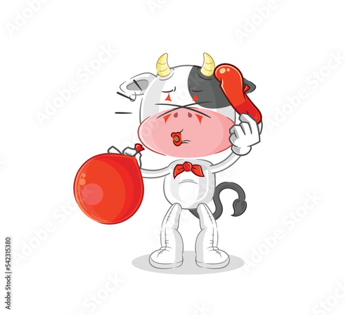 cow pantomime blowing balloon. cartoon mascot vector