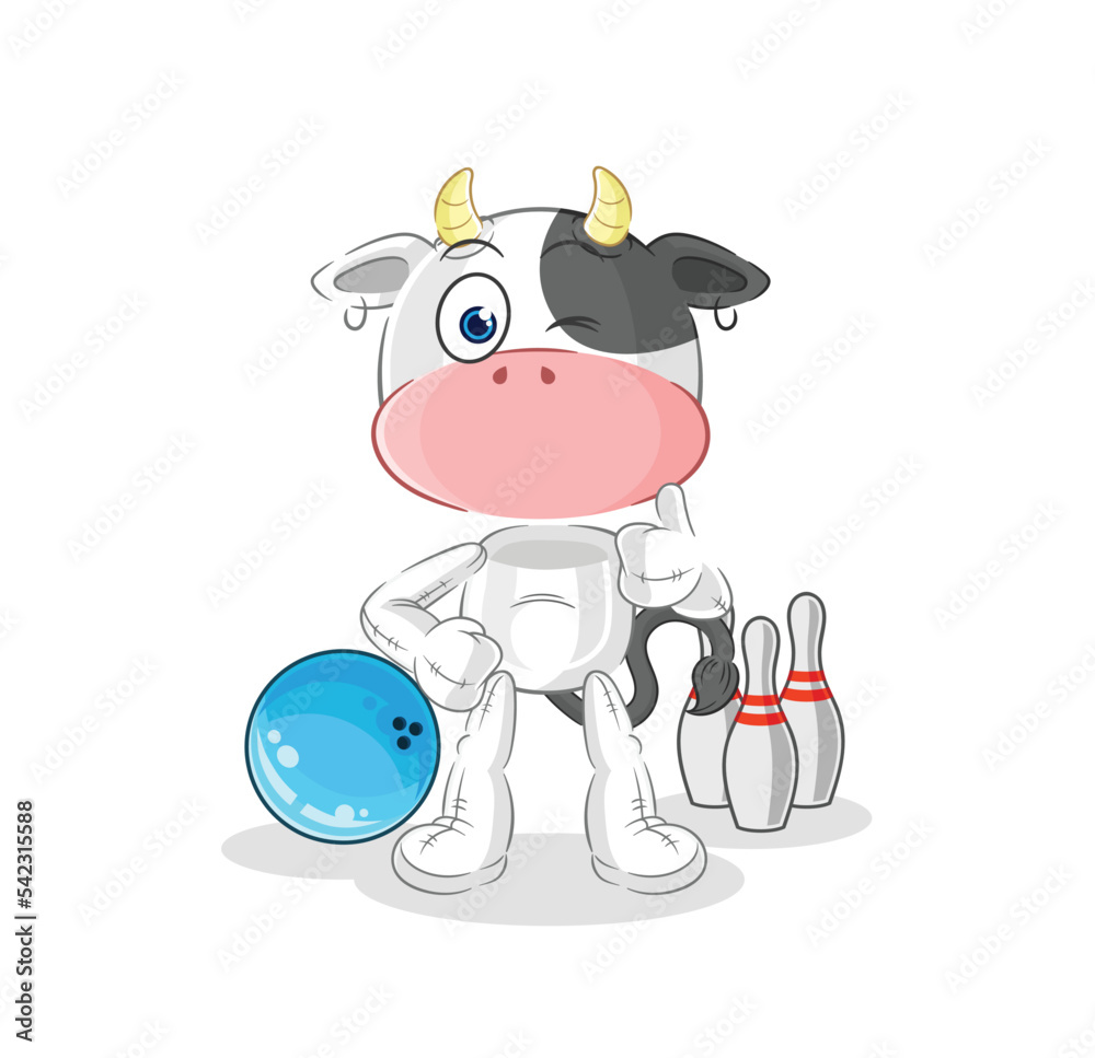 cow play bowling illustration. character vector