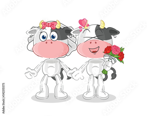 cow wedding cartoon. cartoon mascot vector