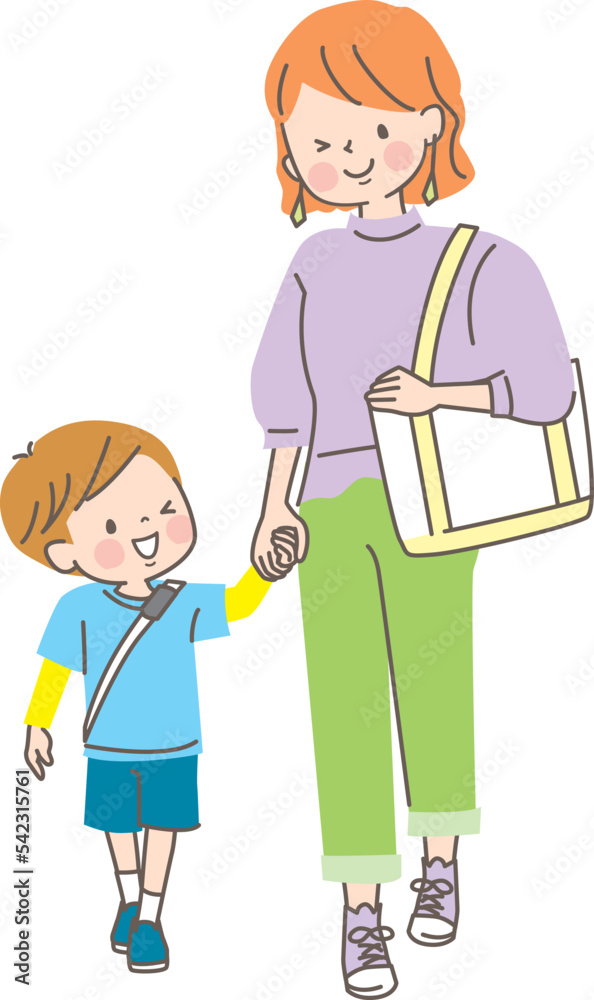 買い物に行く親子のベクターイラスト素材