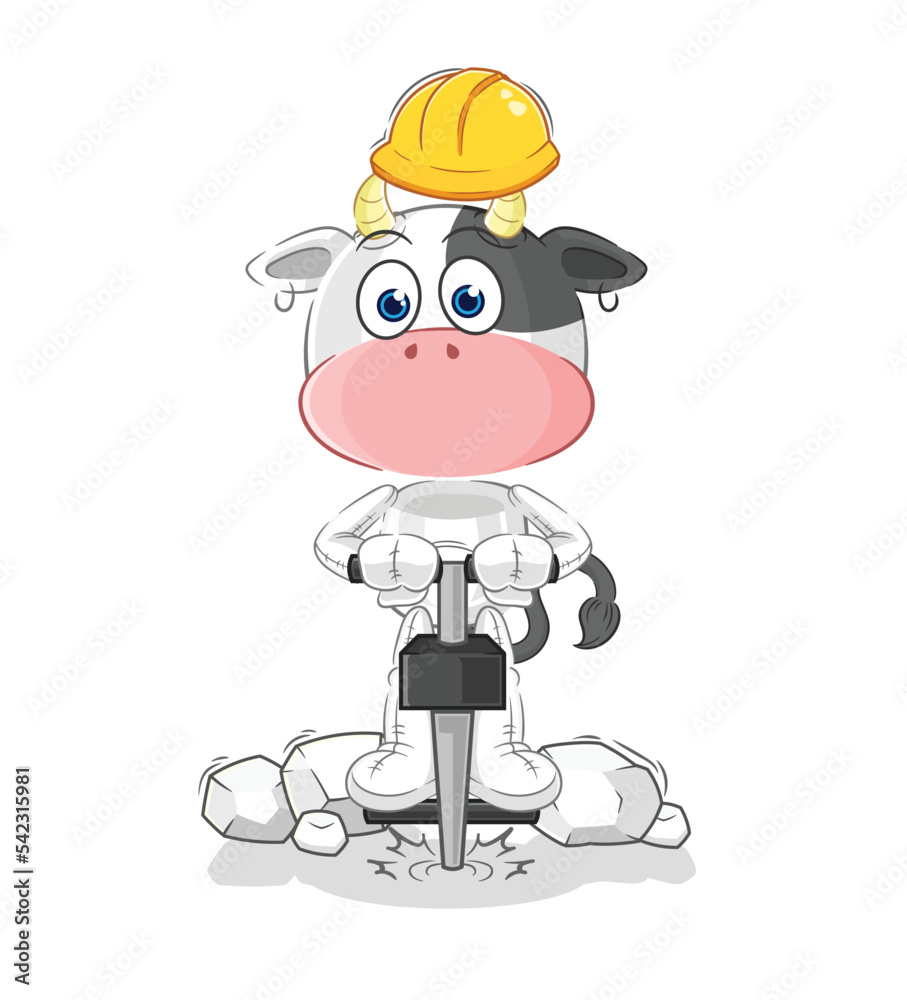 Fototapeta premium cow drill the ground cartoon character vector
