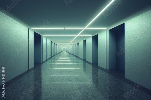 empty sophisticated hallway corridor vestibule floodlight background concept art showroom 3D render illustration