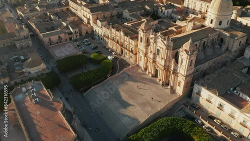 Aerial View Of Noto Cathedral And Piazza del Duomo In Noto, Sicily, Italy. photo