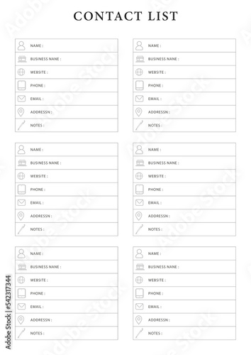 Contact List Printable Digital Wedding Planner Canva