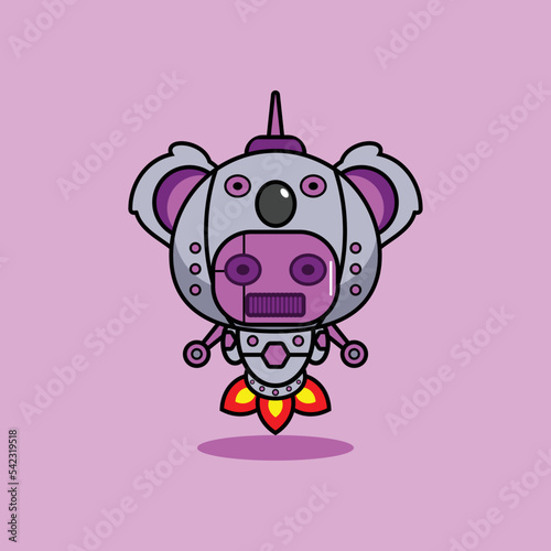 vector illustration of cartoon character mascot costume animal rocket cute robot koala
