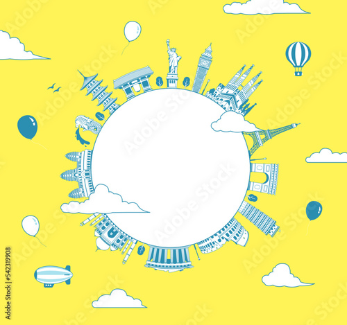 world travel circular vector illustration ( world famous buildings / world heritage )