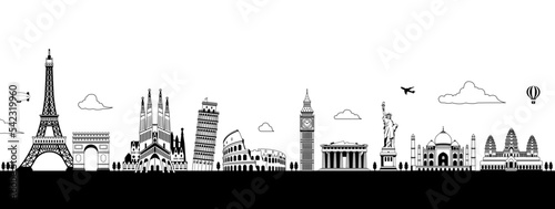 World heritage / famous landmark buildings vector illustration ( side by side )