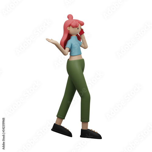 3d illustrastion character cartoon pose of a woman talking on the phone