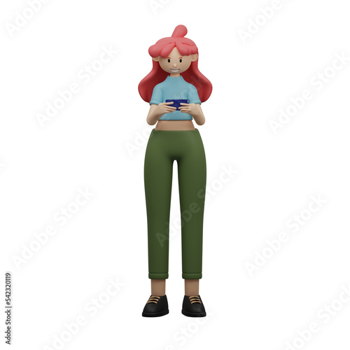3d illustrastion character cartoon pose of a woman playing a game