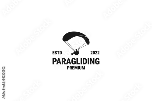 Flat paragliding logo design template illustration