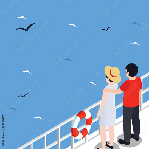Summer seaside tourist on cruise ship isometric 3d vector illustration concept for banner, website, illustration, landing page, flyer, etc.