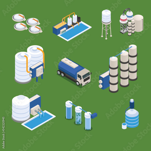 Water treatment process isometric 3d vector illustration concept for banner, website, illustration, landing page, flyer, etc.