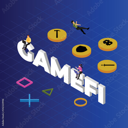 Metaverse, Game Finance technology isometric 3d vector illustration concept for banner, website, illustration, landing page, flyer, etc. photo