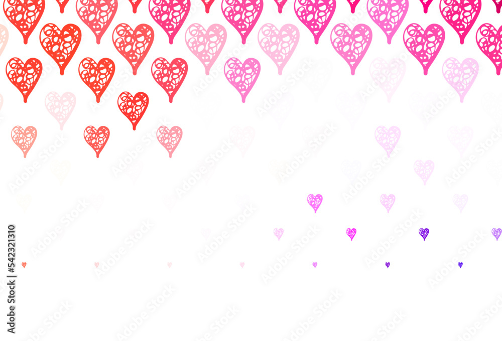 Light Pink, Red vector template with doodle hearts.