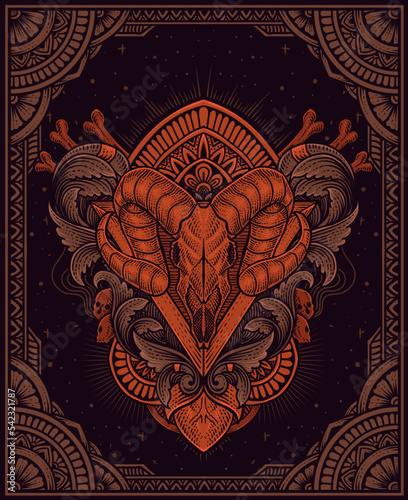 illustration Goat skull with antique engraving ornament style Good for all clothing and merchandise