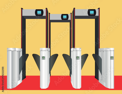 Library or airport entrance door system. Gate barrier to block the passage without permission