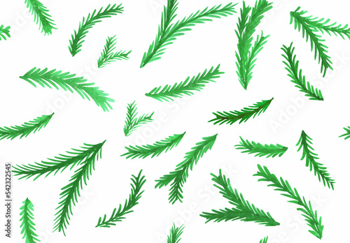 Watercolor illustration of Christmas tree branches in blue and green shades work well for backgrounds and wrapping paper on New Years and Christmas Eve