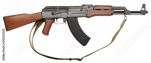 Famous Russian AK-47 assault rifles in used condition isolated on white background photo