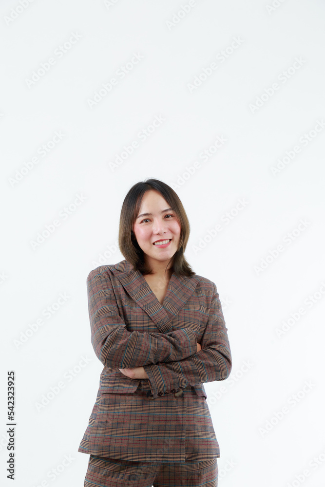 Portrait beautiful working Asian woman , business girl standing arms crossed with happiness on white background Portrait beautiful working Asian woman , business girl standing arms crossed with happiness on white background