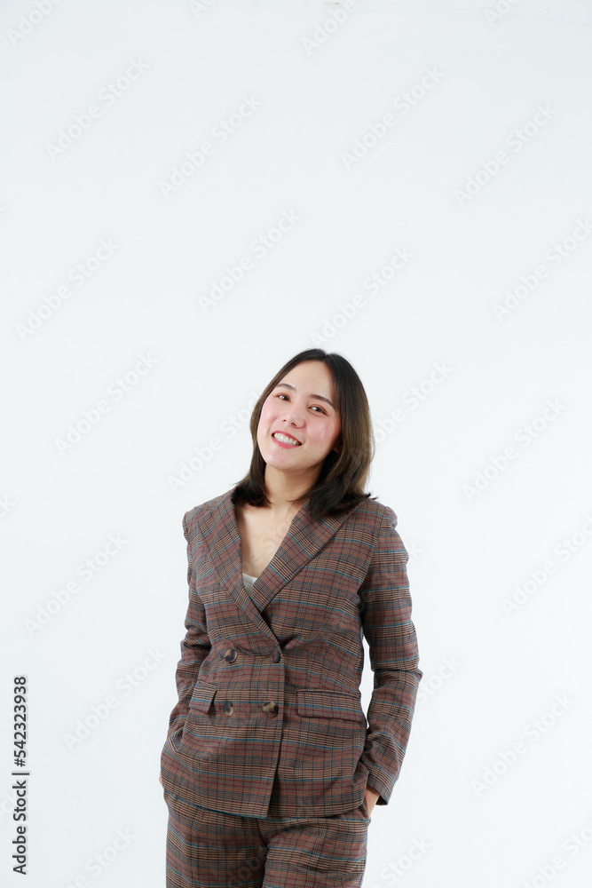 Portrait beautiful working Asian woman , business girl standing arms crossed with happiness on white background Portrait beautiful working Asian woman , business girl standing arms crossed with happiness on white background