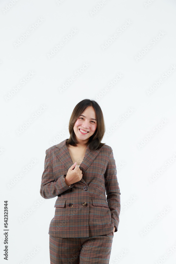 Portrait beautiful working Asian woman , business girl standing arms crossed with happiness on white background Portrait beautiful working Asian woman , business girl standing arms crossed with happiness on white background