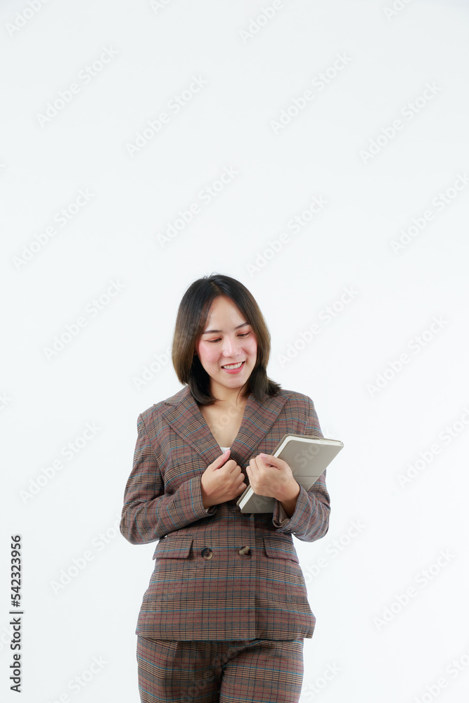 Portrait beautiful working Asian woman , business girl standing arms crossed with happiness on white background Portrait beautiful working Asian woman , business girl standing arms crossed with happiness on white background