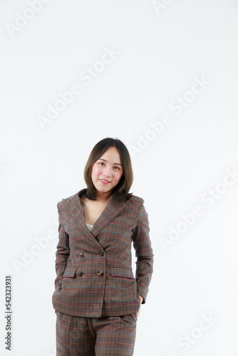 Portrait beautiful working Asian woman , business girl standing arms crossed with happiness on white background © ND STOCK