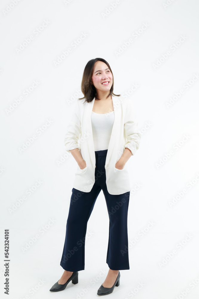 Portrait beautiful working Asian woman , business girl standing arms crossed with happiness on white background Portrait beautiful working Asian woman , business girl standing arms crossed with happiness on white background