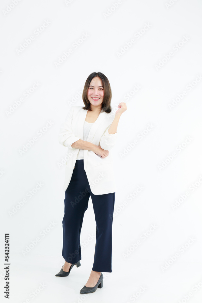 Portrait beautiful working Asian woman , business girl standing arms crossed with happiness on white background Portrait beautiful working Asian woman , business girl standing arms crossed with happiness on white background