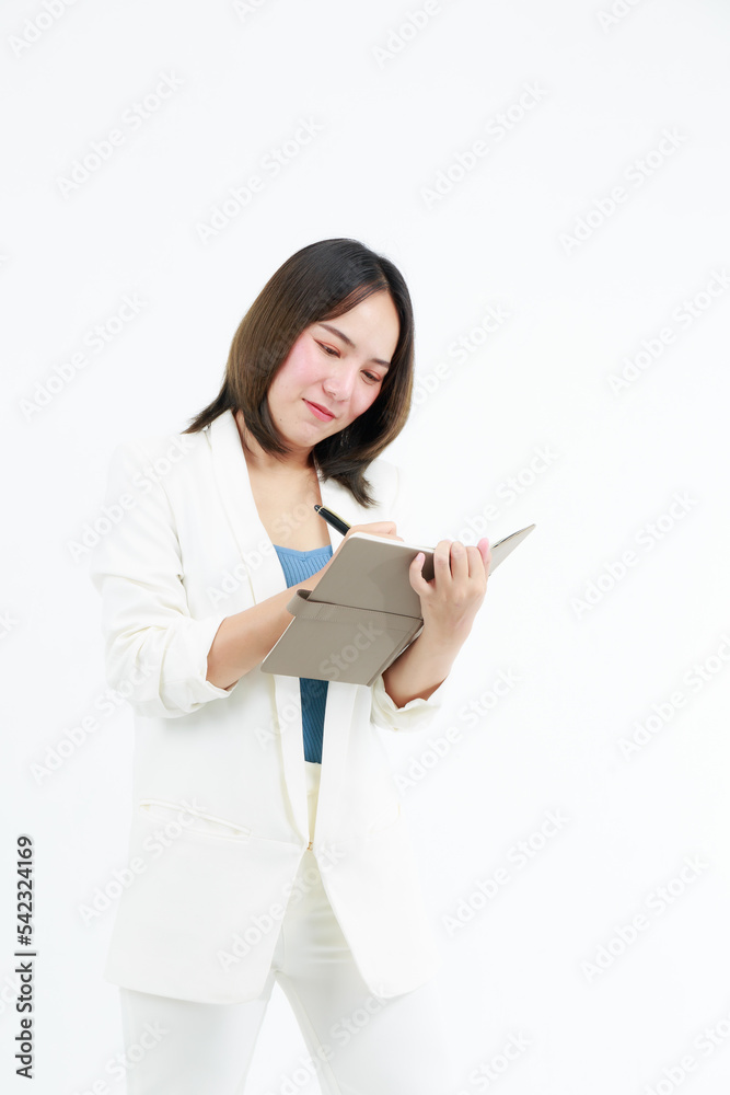Portrait beautiful working Asian woman , business girl standing arms crossed with happiness on white background Portrait beautiful working Asian woman , business girl standing arms crossed with happiness on white background