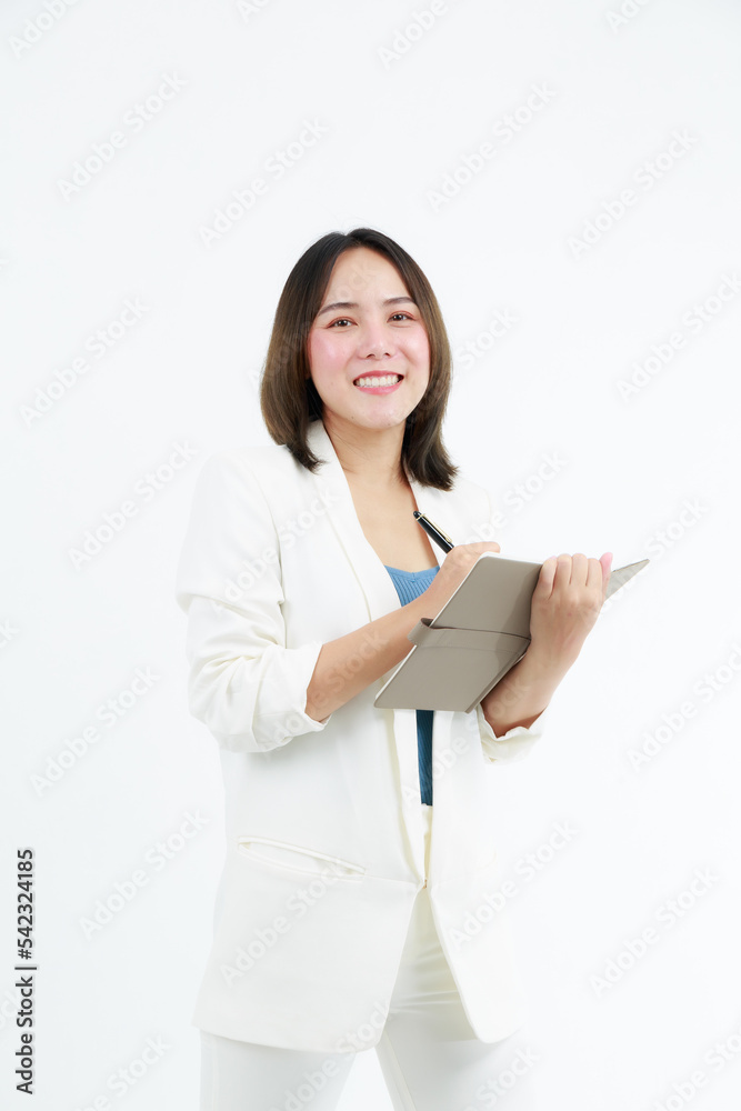 Portrait beautiful working Asian woman , business girl standing arms crossed with happiness on white background Portrait beautiful working Asian woman , business girl standing arms crossed with happiness on white background