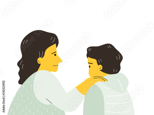 Mother talking to kid and she understand him, talking to child concept. Flat vector illustration.