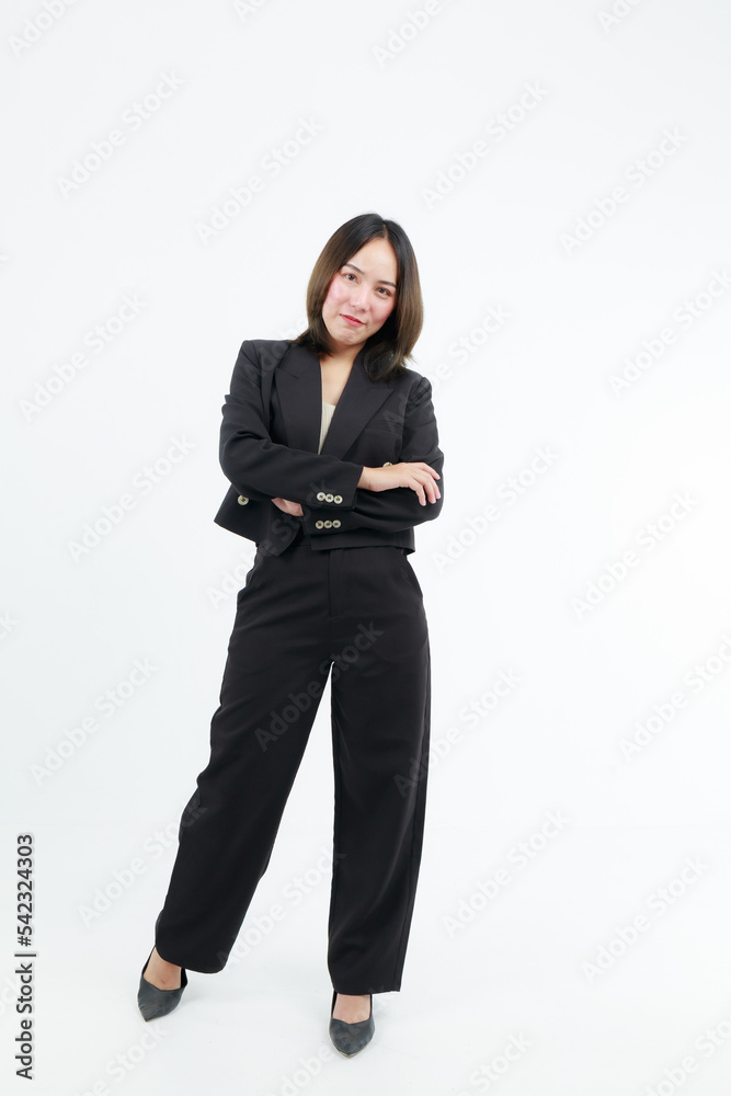 Portrait beautiful working Asian woman , business girl standing arms crossed with happiness on white background Portrait beautiful working Asian woman , business girl standing arms crossed with happiness on white background