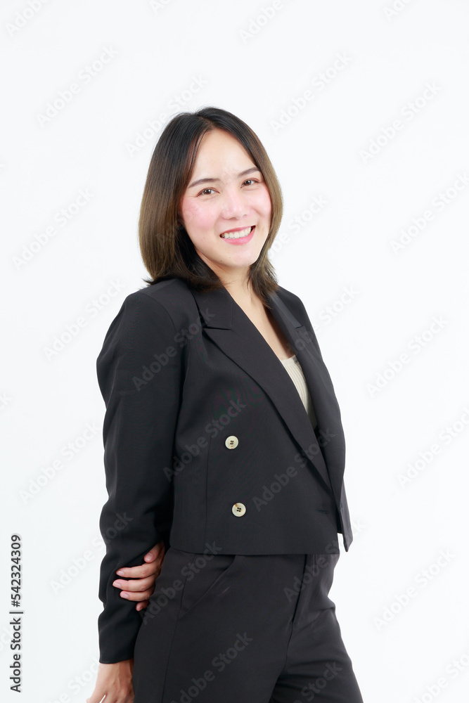 Portrait beautiful working Asian woman , business girl standing arms crossed with happiness on white background Portrait beautiful working Asian woman , business girl standing arms crossed with happiness on white background