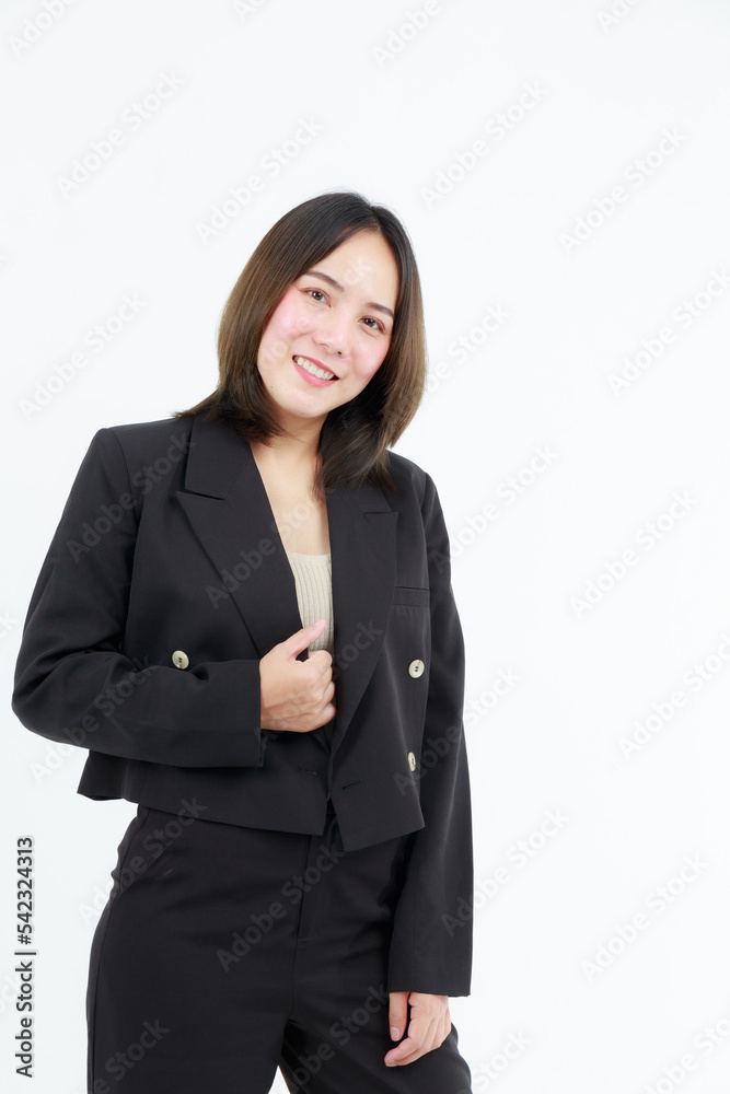 Portrait beautiful working Asian woman , business girl standing arms crossed with happiness on white background Portrait beautiful working Asian woman , business girl standing arms crossed with happiness on white background