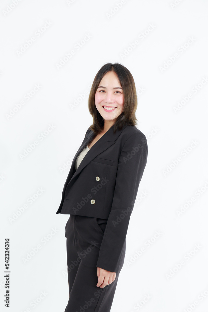 Portrait beautiful working Asian woman , business girl standing arms crossed with happiness on white background Portrait beautiful working Asian woman , business girl standing arms crossed with happiness on white background