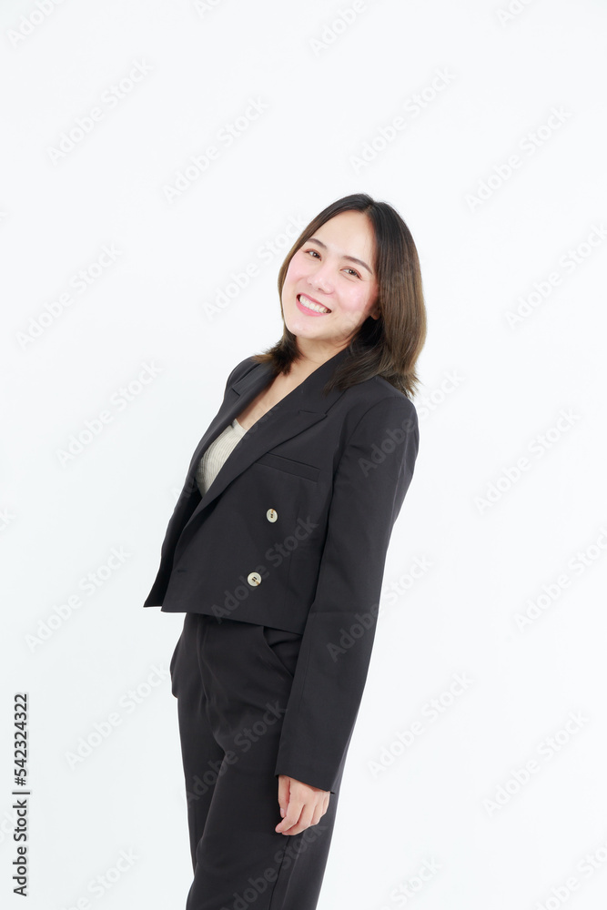 Portrait beautiful working Asian woman , business girl standing arms crossed with happiness on white background Portrait beautiful working Asian woman , business girl standing arms crossed with happiness on white background