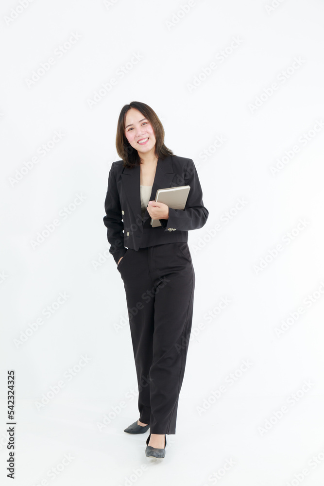 Portrait beautiful working Asian woman , business girl standing arms crossed with happiness on white background Portrait beautiful working Asian woman , business girl standing arms crossed with happiness on white background