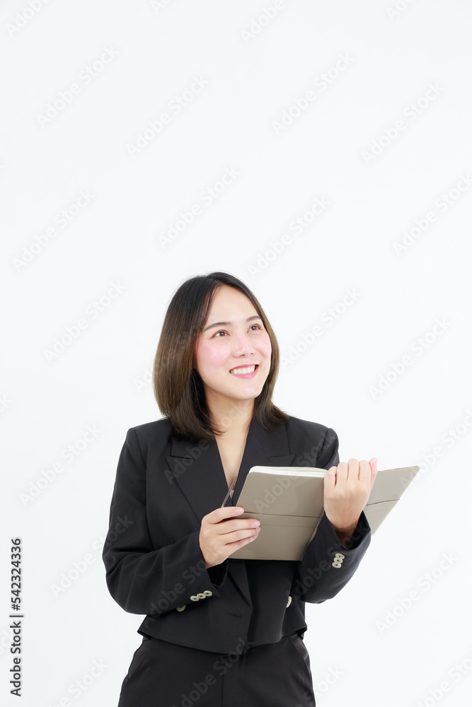 Portrait beautiful working Asian woman , business girl standing arms crossed with happiness on white background Portrait beautiful working Asian woman , business girl standing arms crossed with happiness on white background