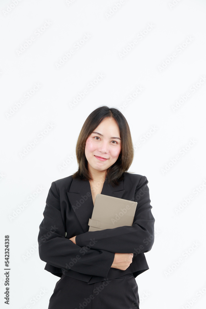 Portrait beautiful working Asian woman , business girl standing arms crossed with happiness on white background Portrait beautiful working Asian woman , business girl standing arms crossed with happiness on white background