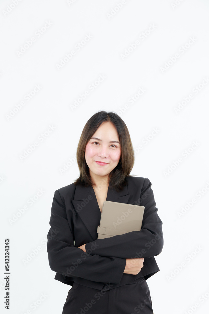 Portrait beautiful working Asian woman , business girl standing arms crossed with happiness on white background Portrait beautiful working Asian woman , business girl standing arms crossed with happiness on white background