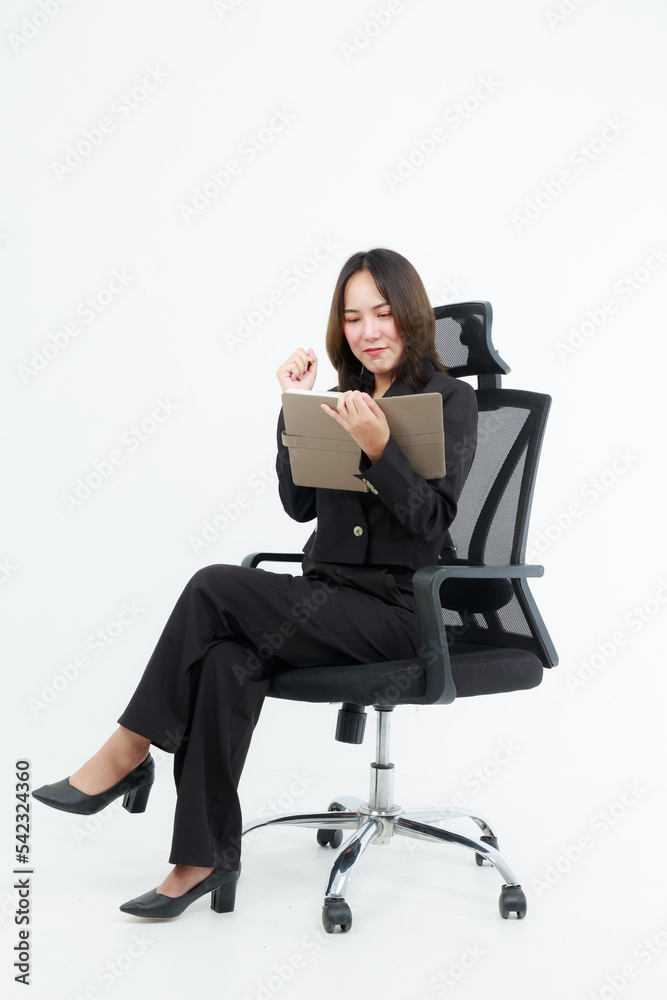 Portrait beautiful working Asian woman , business girl standing arms crossed with happiness on white background Portrait beautiful working Asian woman , business girl standing arms crossed with happiness on white background