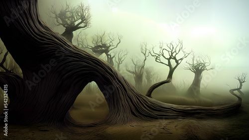creepy forest with mysterious trees, mysterious dark woods © dottedyeti
