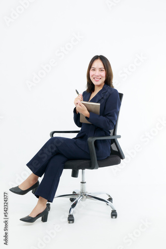 Portrait beautiful working Asian woman , business girl standing arms crossed with happiness on white background