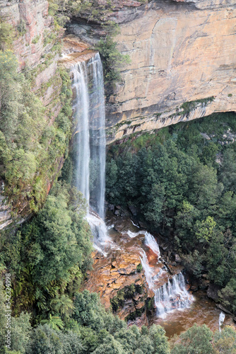 Katoomba Falls in the Blue Mountains New South Wales Australia. A long high waterfall over cliffs