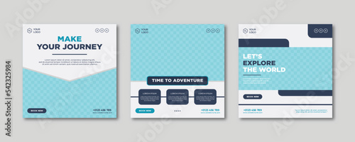 Travel holiday vacation social media post template premium vector.	