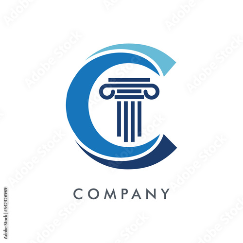 Professional Law firm logo initial letter C with pillar icon, Modern brand identity law firm design vector in monochrome blue color, lawyer logo