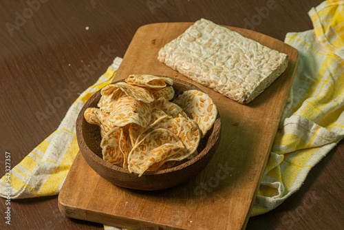 Homemade tempeh chips are crunchy photo