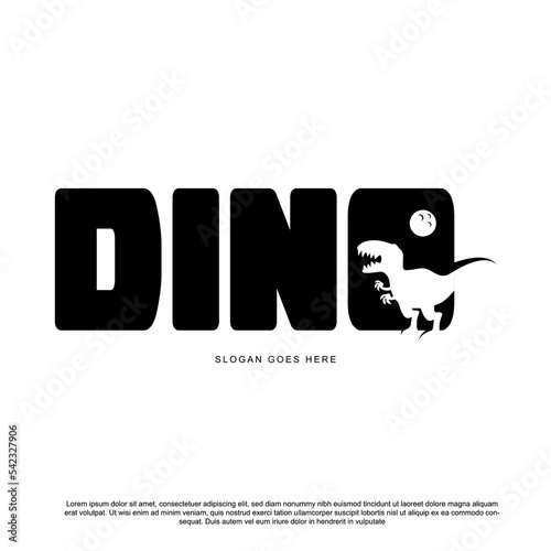 Dino lettering logo design with dinosaur negative space vector
